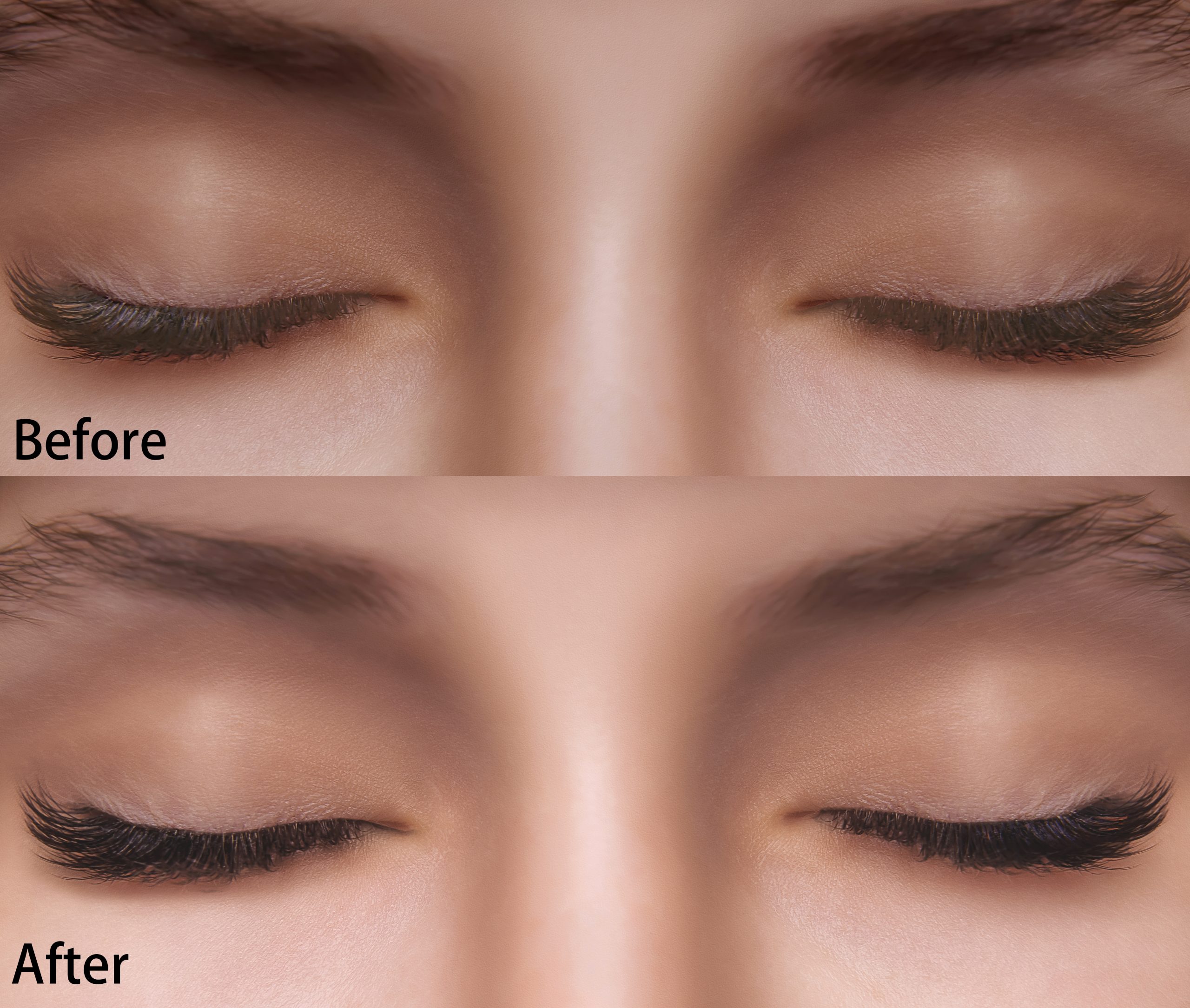 Eyelash Tint Procedure. Woman Eye with Long Eyelashes. Lashes. Close up, macro, selective focus