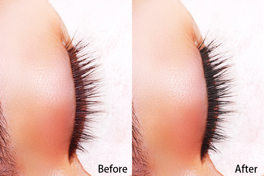 Comparison of female eyes before and after eyelash tint